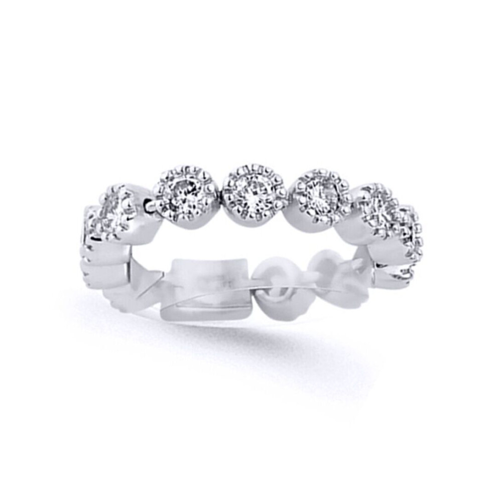 Jewelco London (O) Rhodium Sterling Cz Flexible "Finger Bracelet" Eternity Ring 4.5Mm - Gvr632 Silver