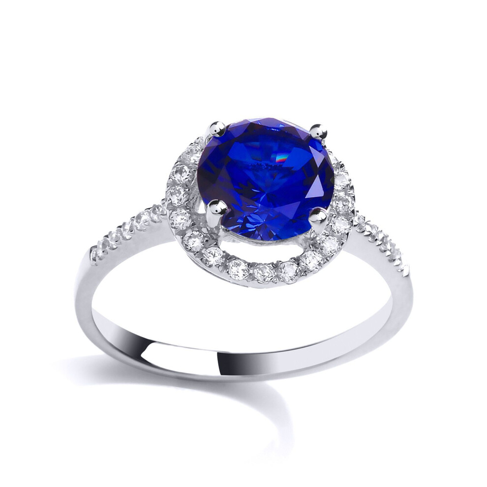 Jewelco London (O) Ladies Sterling Silver Sapphire-Blue Cubic Zirconia Halo Solitaire Engagement Ring - Gvr788sap Blue,Silver