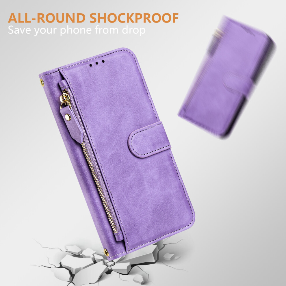 (Purple) For Google Pixel 10A Case Zipper Pocket Multiple Card Slots Leather Phone Cover Purple 6914293930224