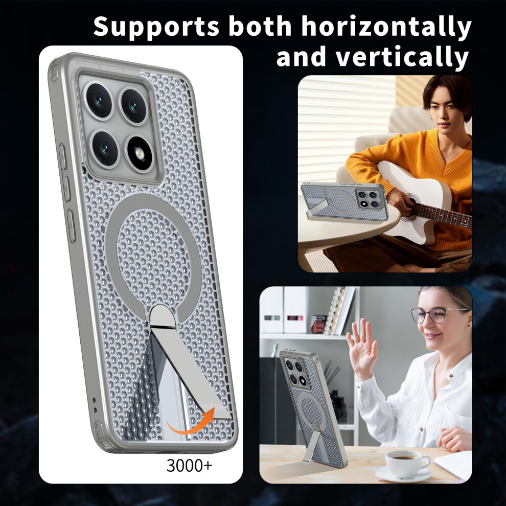 (Titanium ) For Xiaomi 14T Pro Magnetic Case Kickstand Grid Texture Tpu Pc Phone Back Cover Grey 6914298859063