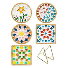 5 Sets DIY Mosaic Kits for Adults Women-Mothers Day Gifts Mixed Color Glass Mosaic Tiles for Coaster Kit