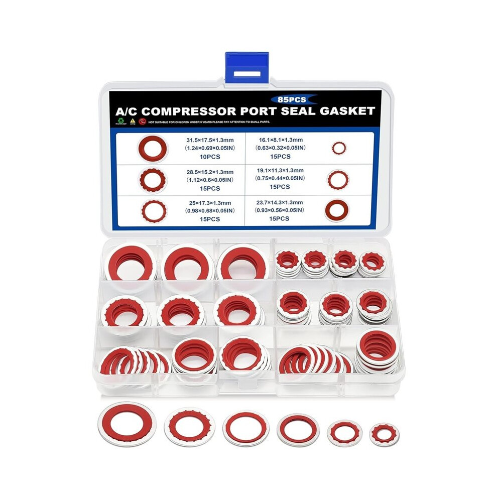 85Pcs A/C O-Ring Assortment Kit, 6 Size Air Conditioning System Compressor Port Gasket Repairs 4714113048205