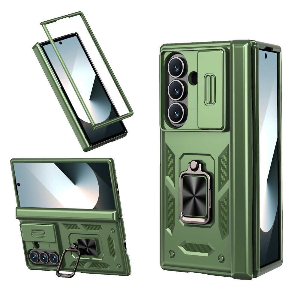 (Green) For Samsung Galaxy Z Fold7 5G Phone Case With Hinge Pc + Tpu Cover With Kickstand And Slide Camera Lid Green 6914290025749