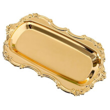 Elegantes Serviertablett Aus Metall für Desserts und Schmuckaufbewahrung, mit Floralem Prägemuster