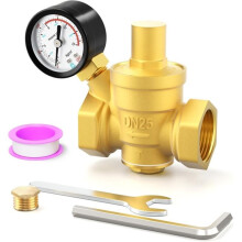 1-Zoll-Wasserdruckregler Aus Messing, DN25 Einstellbares Druckminderungsventil mit Manometer (0-220 PSI) für Rohrverbindungen