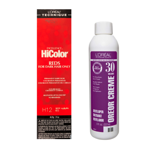 L'Oréal Excellence HiColor Deep Auburn Red H12 + Developer