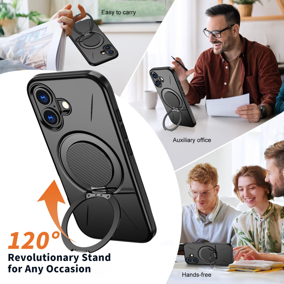 (Black) For Iphone 17 Case Compatible With Magsafe Tpu + Pc Back Cover With Rotating Kickstand Black 6914299696889