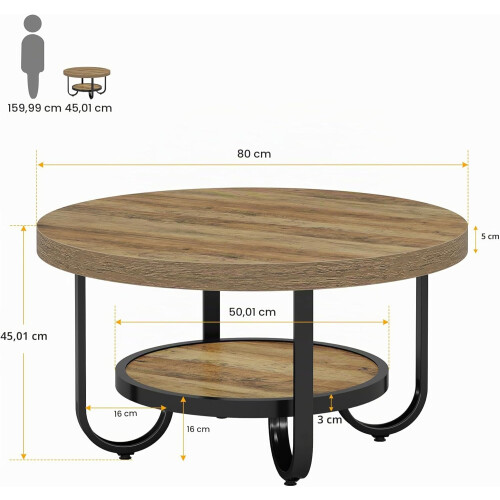 Tribesigns Table d'appoint ronde Tribesigns pour salon, table basse à 2 niveaux (marron) 1