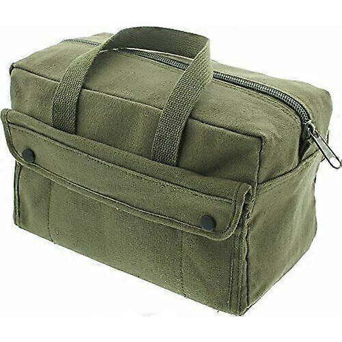 Olive Drab Heavy Duty Canvas Tool Bag, Zipper Closure, Hard Base, for Mechanics