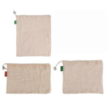 sacchetti lavabili in rete di cotone biologico con coulisse per la spesa e la conservazione di frutta e verdura.