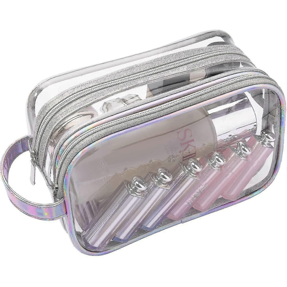 Clear 2-Layer Travel Toiletry Pouch, Transparent Makeup Bag