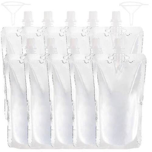 250ml Reusable Drink Pouches 10-Pack Clear Stand-Up Design with Funnel