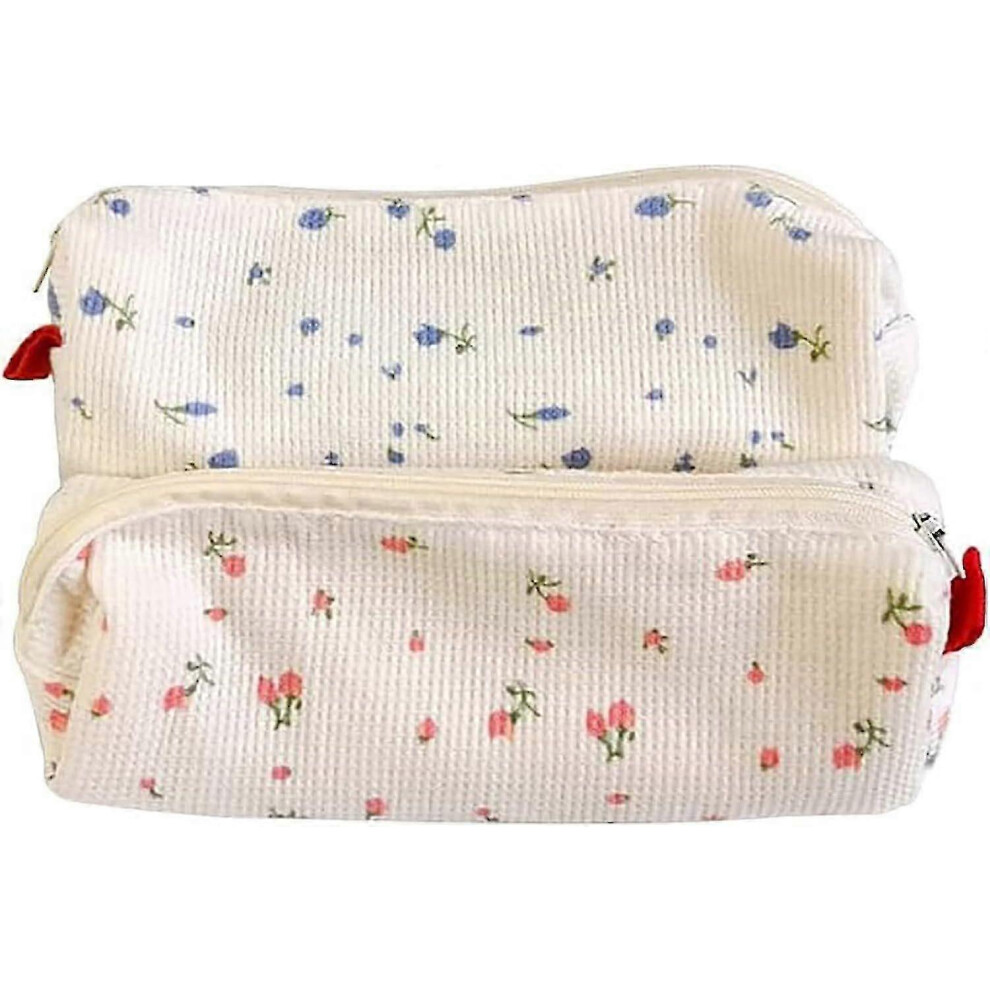 2 Pack Floral Organizer Pouches Travel Pencil Case Cosmetic Bag for Pens & Makeup