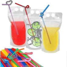 2025 100 Pcs Translucent Reclosable Zipper Drink Pouches With 100 Straw Holes