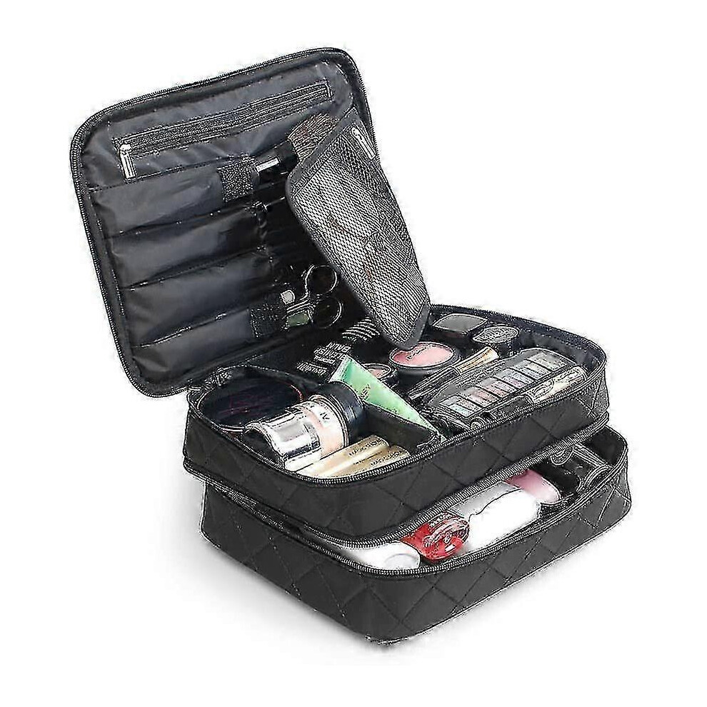 Large Double-Layer Cosmetic Bag for Women, Makeup & Toiletry Organizer