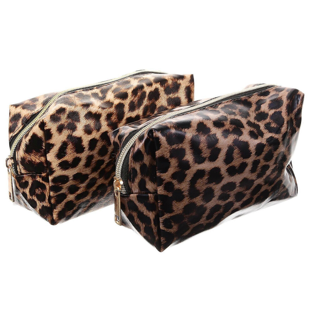 Leopard 2Pcs Travel Cosmetic Bag Set Portable Makeup Storage Case