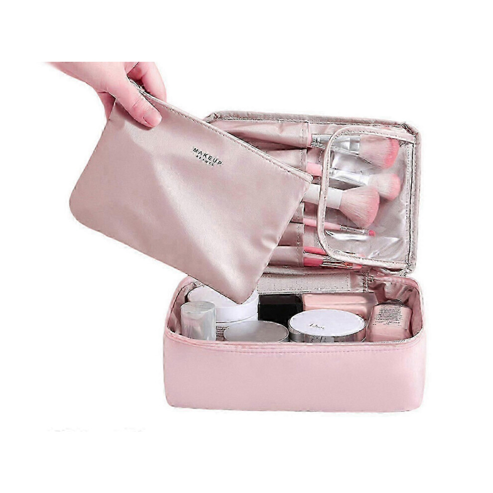 Pink Makeup Bag Cosmetic Case & Brush Organizer Set