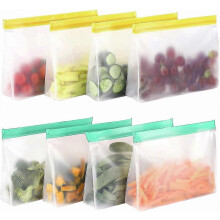 Eco Silicone Freezer Bags for Snacks, Veggies, Liquids with Clear Seal