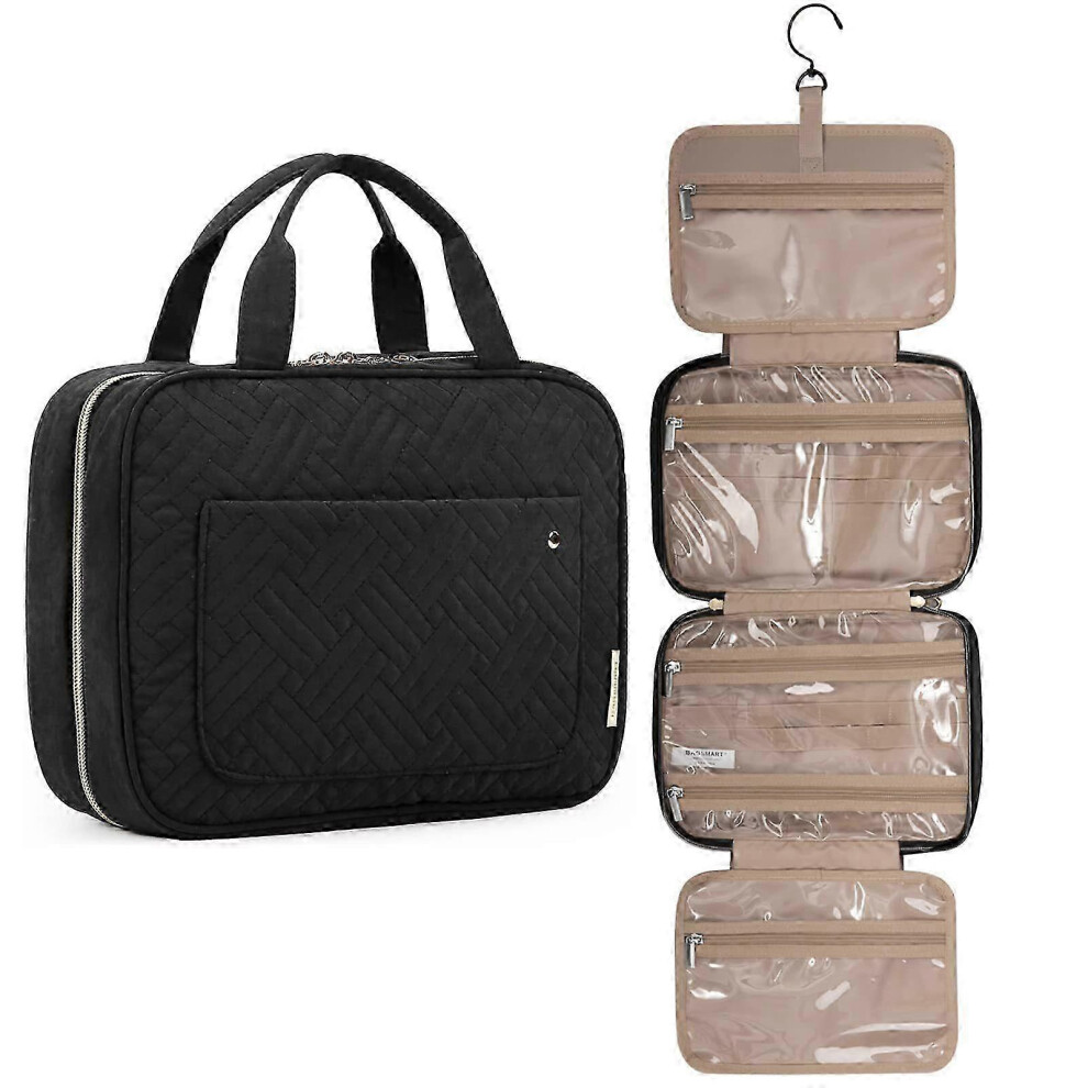 Black Waterproof Hanging Toiletry Bag with Hook, Travel Organizer