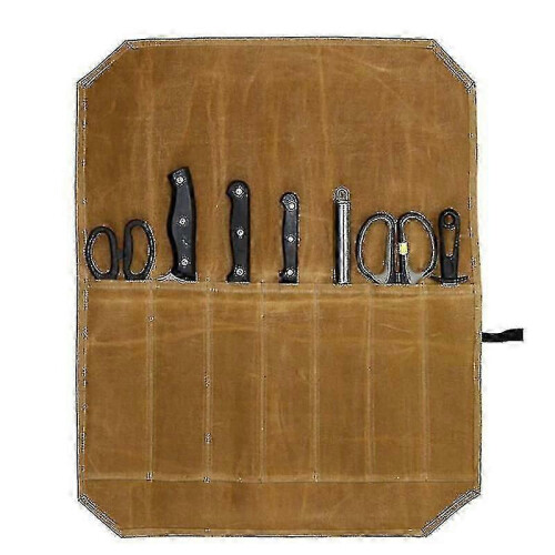 Professional Chef Knife Roll Storage Bag, Waxed Canvas Foldable Culinary Knife Bag Gift