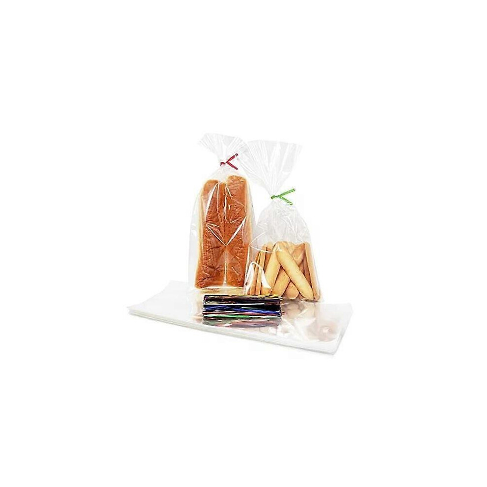 100 Clear Cellophane Bags 5X11in With 4" Twist Ties 3612048424815