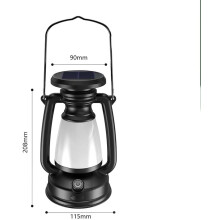 Retro LED-campinglamp op zonne-energie voor buiten, oplaadbare mobiele lamp, wit licht, geel licht, warm licht, instelbare helderheid, multifunct