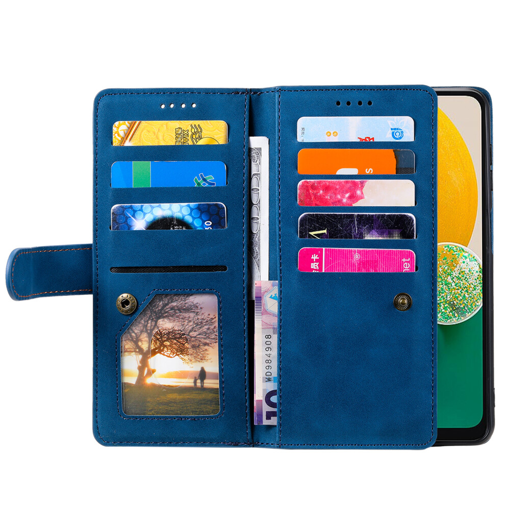(Blue) For Samsung Galaxy A37 5G Case 9 Card Slots Zipper Wallet Pu Leather Phone Cover With Wrist Strap Blue 6914297780320