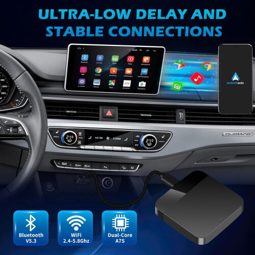 Draadloze Android-autoadapter, zet bedrade Android-auto om naar draadloos, draadloze Android-autodongle met USB-C/A voor Android 10+, plug & play 2
