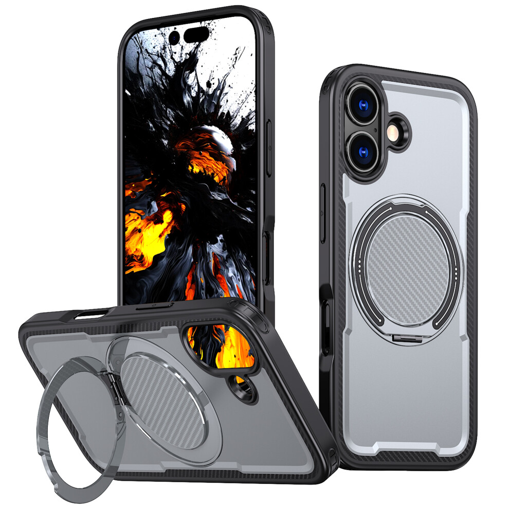 (Grey) For Iphone 17 Case Compatible With Magsafe Tpu + Pc Phone Cover With Damping Rotating Stand Grey 6914291721916