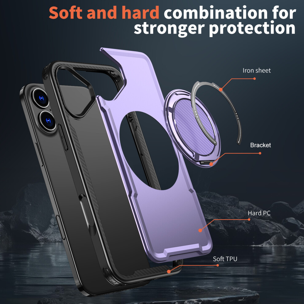 (Purple) For Iphone 16 Case Compatible With Magsafe Tpu + Pc Phone Cover With Damping Rotating Stand Purple 6914293669056