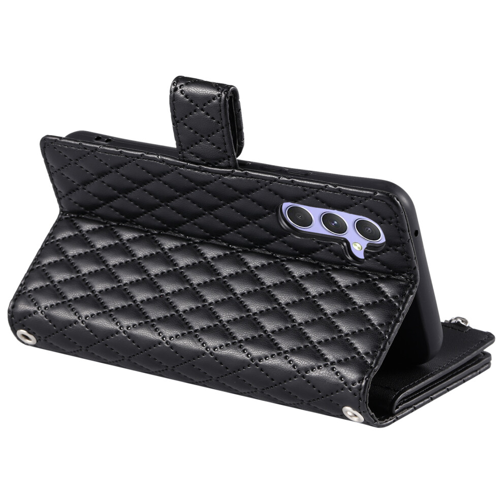 (Black) For Samsung Galaxy S26+ Case Zipper Pocket Glitter Leather Phone Cover With Wrist Strap Black 6914292777851