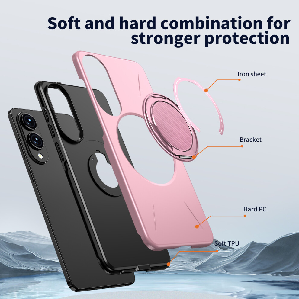 (Pink) For Samsung Galaxy S25 Edge Magnetic Case Rotating Kickstand Tpu + Pc Phone Cover Pink 6914290993192