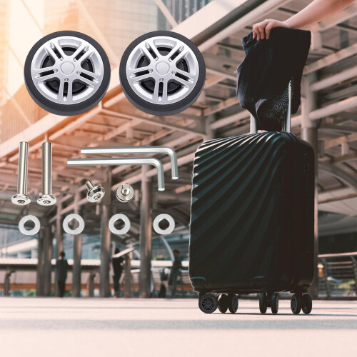 2PCS Practical Plastic Luggage Wheels Universal Replacement Quiet Rolling 58 silver 1