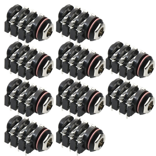 6.35 mm Stereo Audio Socket Jack Connector, 1/4" PCB Solder Right Angle TRS for Professional Audio