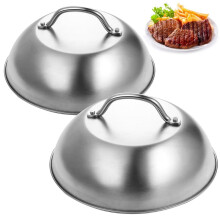 Round Basting Cover, 2 Pcs Stainless Steel Cheese Melting Domes, Steaming Cover with Scald-Proof Handle for Cooking
