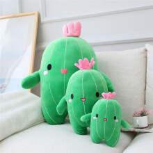 Animal VéGéTal en Peluche de Cactus en Peluche avec Visage Souriant et Antenne Rose, Oreiller en Peluche de Cactus Doux, M