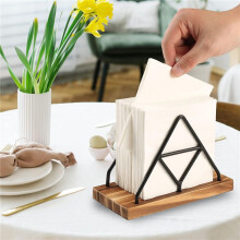 Wooden Napkin Storage,Table Napkin Holder with Black Metal Wire for Indoor Outdoor Home Dining Restaurant Kitchen Decor