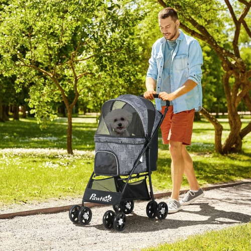 Carrinho para cães com cesta, almofada e 2 guias, feito de aço e tecido Oxford. 2