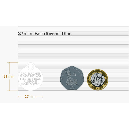 Engraved Dog tag, Deeply Engraved, Reinforced Solid Brass 27mm Circular Dog tag 1