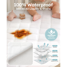Yoofoss Travel Cot Mattress Protector Waterproof 65 x 95 cm Fitted Bre