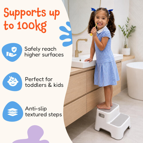 Babycurls Childrens Double Step Stool – NonSlip 2 Step Up for Toddlers 2