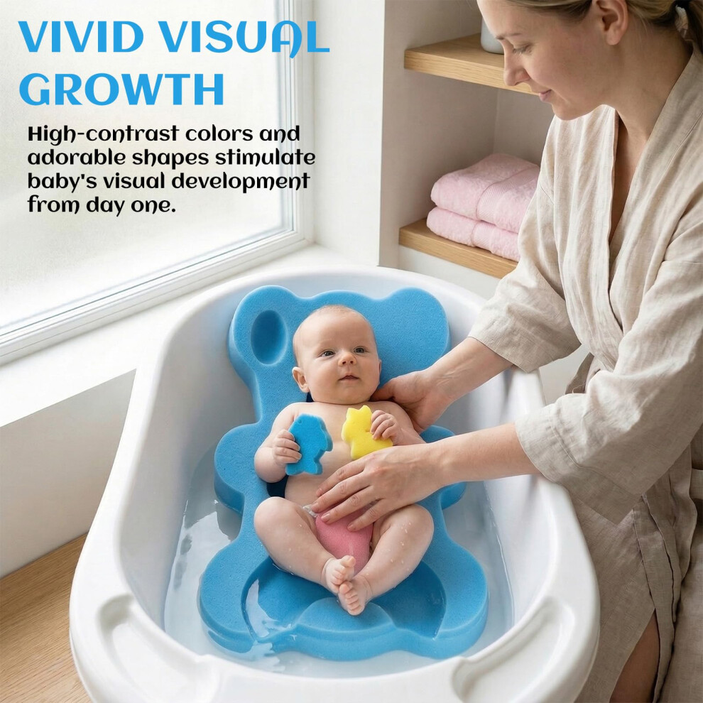 Admygo Baby Bath Sponge Support, Soft Baby Bath Cushion For Newborn & Infant, Anti-Slip Quick-Drying Baby Bath Sponge Mat, Suitable For Sink & Bathtub, Blue