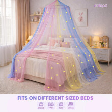 Bollepo Bed Canopy for Girls with Glowing Stars Canopy Bed Curtains