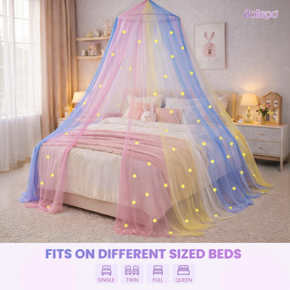 Bollepo Bed Canopy For Girls With Glowing Stars Canopy Bed Curtains