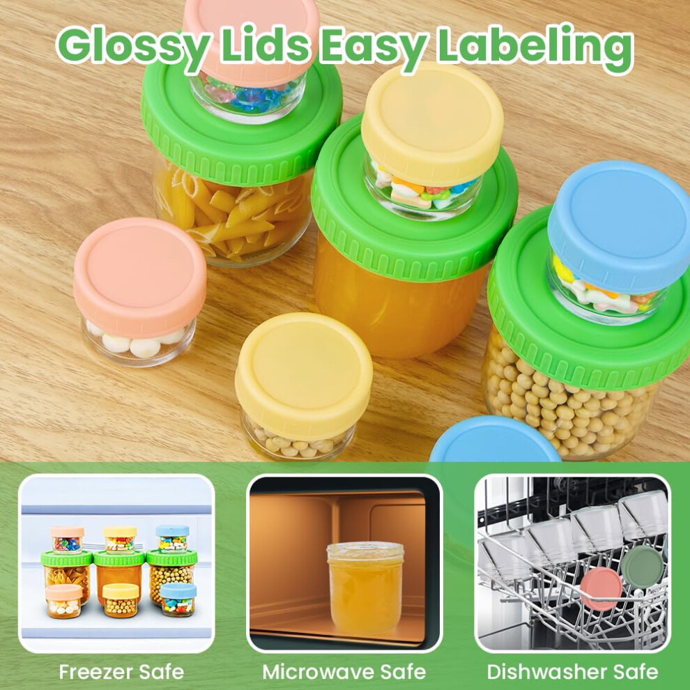Aolso Food Storage Containers, 14-Pack Glass Jars, 4 * 300Ml/10 * 60Ml Overnight Oats Container With Airtight Lids, Freezer & Microwave Oven, Perfect