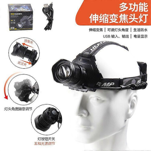 Outdoor Headlight Telescopic Zoom Charging Output Multi-function Electric Display Work Light Fishing Light Xhp-70 Light Headlight 2