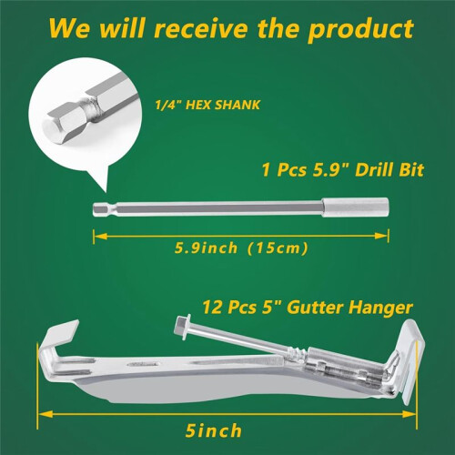 Gutter Hangers 5 Inch,Gutter Clips Hidden Gutter Hangers with A Rust Resistant Screw with 6 Inch Drill Bit 1