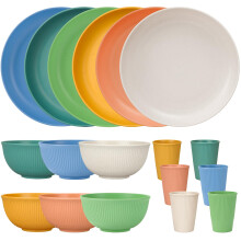 18pcs Unbreakable Tableware Sets for 6 People, Plastic Plates and Bowls Set,Lightweight Colorful Plastic Camping Plates, Bowls, Cups,Children Dinnerw