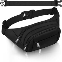 4 Pockets BumBags Ladies 35cm Extended Belt Large Waist Bum Bag Men,Large Capacity Waist Bag Waterproof Black Fanny Pack for iPad mini & iPhone- Gift