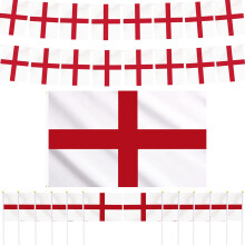 AhfuLife England St Georges Flags Bunting Set for St. George's Day Decorations, 12m England Bunting, 12pcs Handheld Small Flags and 1pcs 5ft x 3ft Fl
